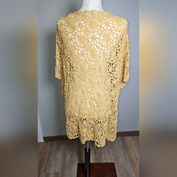 Dress Barn Mustard Yellow Crochet Scoop Neck Tunic Top Open Knit Size 2x - Picture 6 of 14